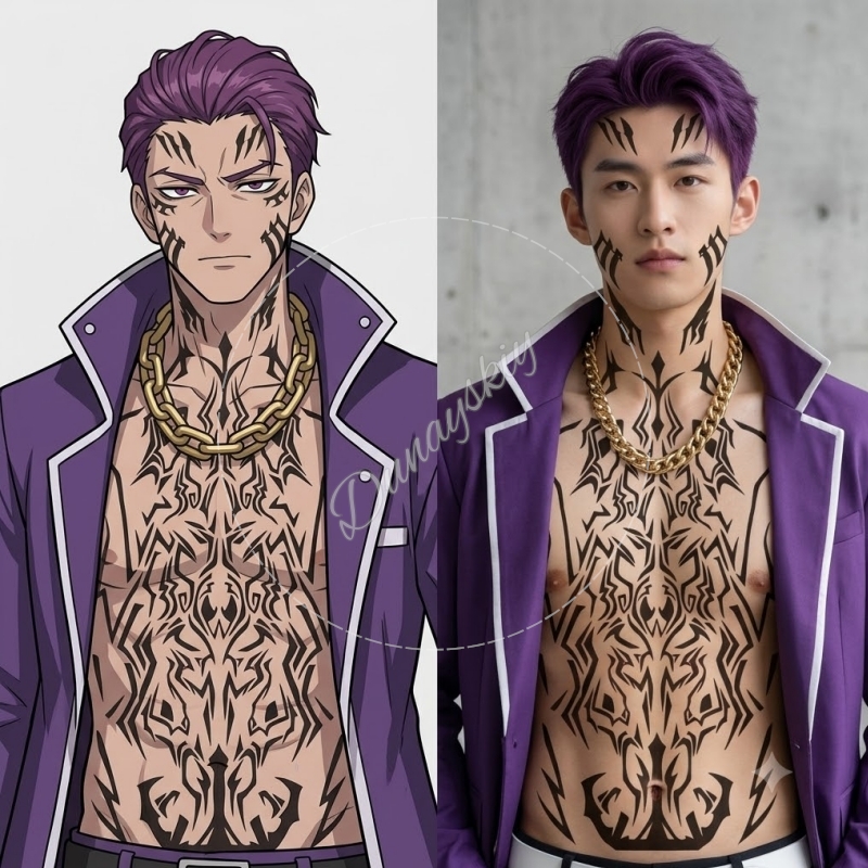 Anime Cosplay Face - Matthias Ricardo Motif tribal noir Feuilles