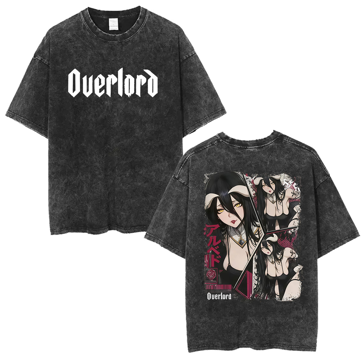 Anime Cosplay Albedo - T-shirt graphique vintage délavé Anime Overlord