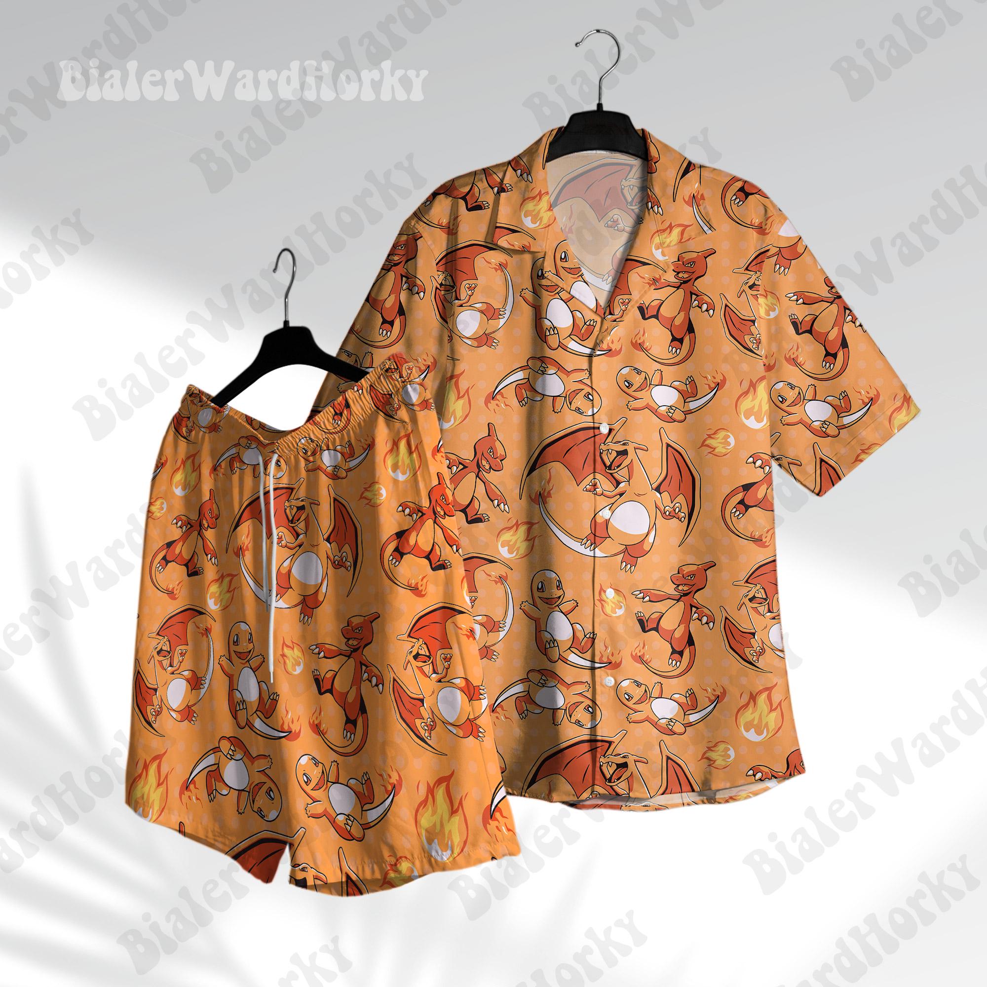 Anime Cosplay Pokemon - Chemise hawaïenne Pokémon Charizard, motif graphique