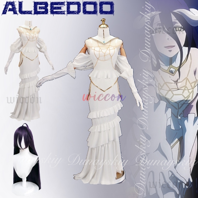 Anime Cosplay Albedo - Overlord Albedo Cosplay robe blanche mince